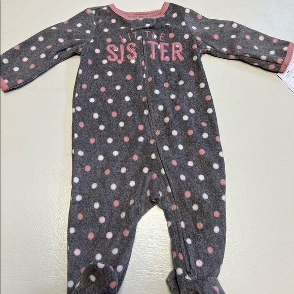 NWT Carter’s Baby Girl Gray & Pink Little Sister Fleece Pajamas - Size 6 Months - Picture 1 of 6